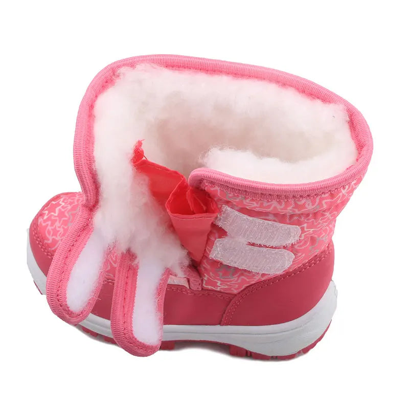 Winter Warm Fur Snow Boots Children Black Furry Shoes Girls Non-slip Waterproof Kids Footwear Child Sneakers Baby Shoes Pink