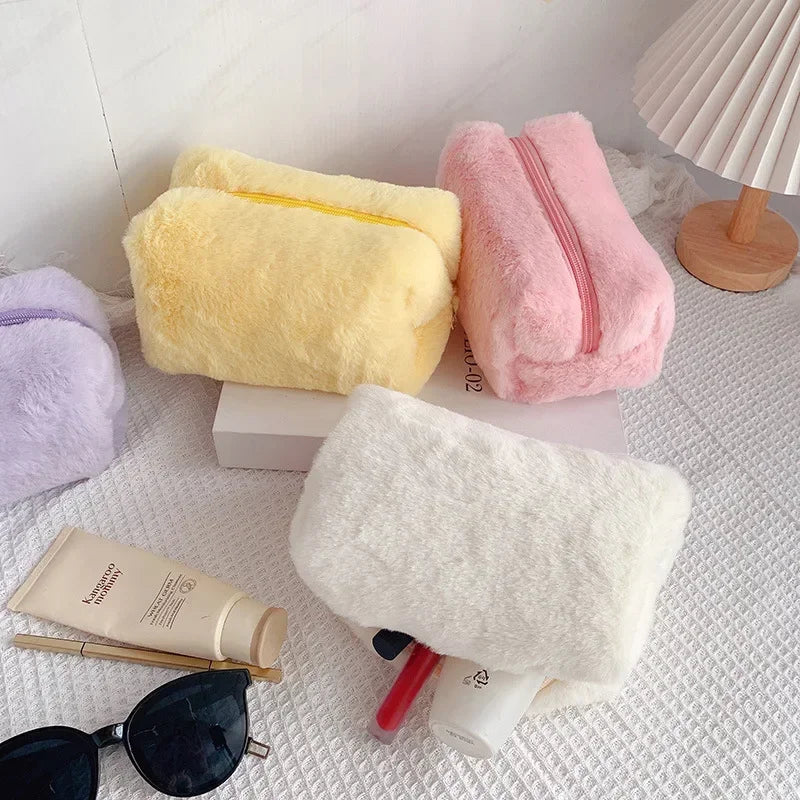 Bolsas de Maquillaje de Piel Sintética para Mujer, Estuche de Maquillaje de Viaje Suave, Organizador de Cosméticos, Estuche de Maquillaje para Señoritas, Niñas, Neceseres, 1 Unidad, Bolsos Sólidos