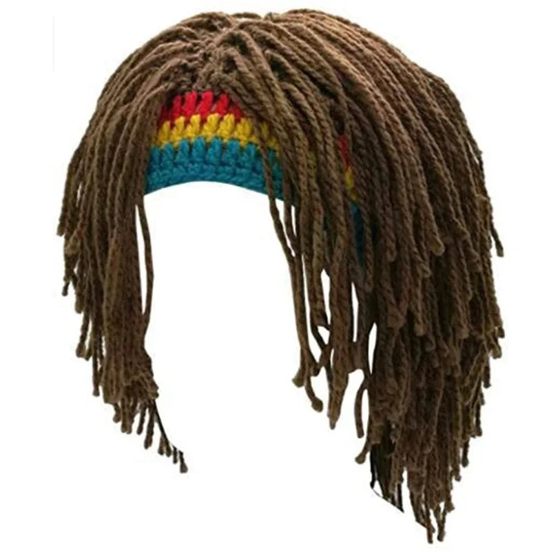 1/2pcs Jamaican Knitted Wig Braid Hat Unisex Hair Hat Handmade Fancy Wig Caps Halloween Ghost House Wig Black