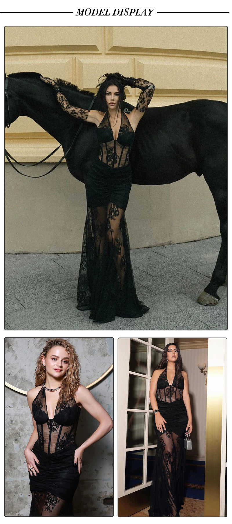 VC Fashion Party Dresses For Women Sexy Lace Halter Long Sleeves Gloves Design Maxi Gowns Vestidos