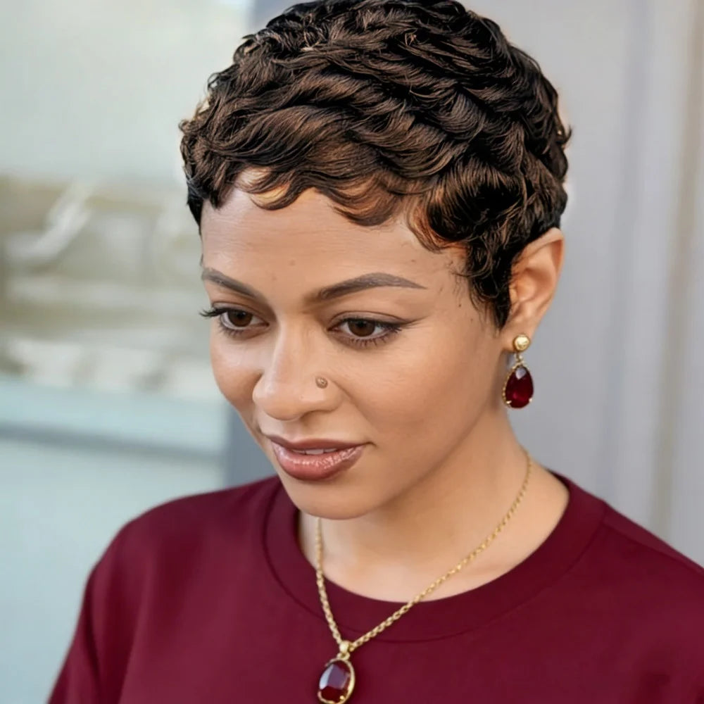 Pixie Cut Wig for Women Short Wavy  Human Hair 150% Density Full Machine Made Perfect for Daily Wear