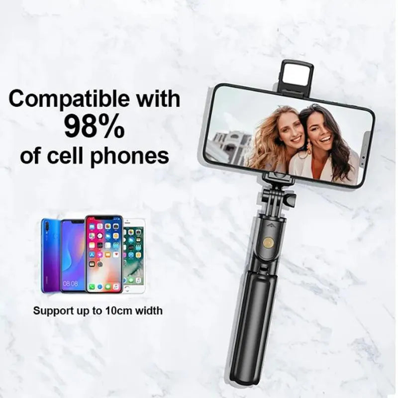 Roreta Wireless Tripod Stand Selfie Stick with Light Bluetooth Remote Control Extendable for iPhone Cellphone Tiktok Live Stream
