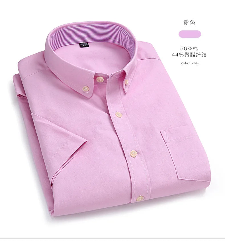 Men's short-sleeved shirt, summer casual, Oxford fabric, solid color, simple, trendy, comfortable and high-quality, street style