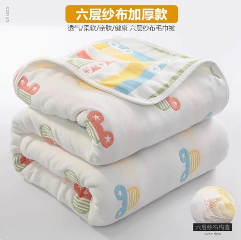 High Quality Cotton Sheet Six Layer Gauze Towel Quilt Summer Cool Blanket Children's Baby Blanket Adult Blanket Bedding