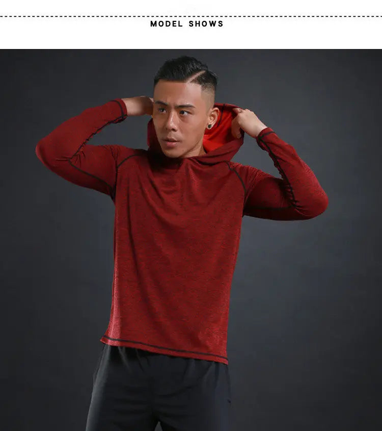 Men Hoodies Summer Running Fitness Casual Hooded Quick Dry Sweatshirts Solid Pullover Shirts with Hood Outdoor Gym Hoodie Man