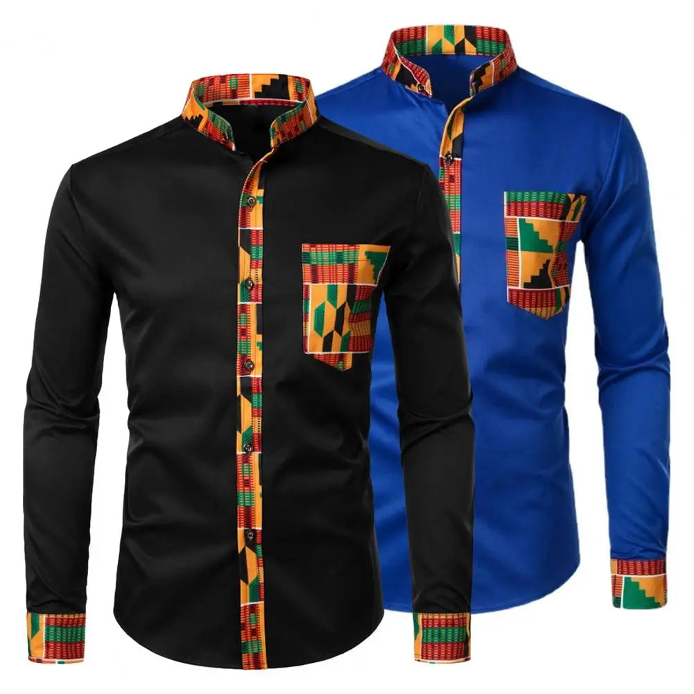 Autumn/winter New Casual Men's Checkered Shirt Splice Men's Long Sleeve Shirt