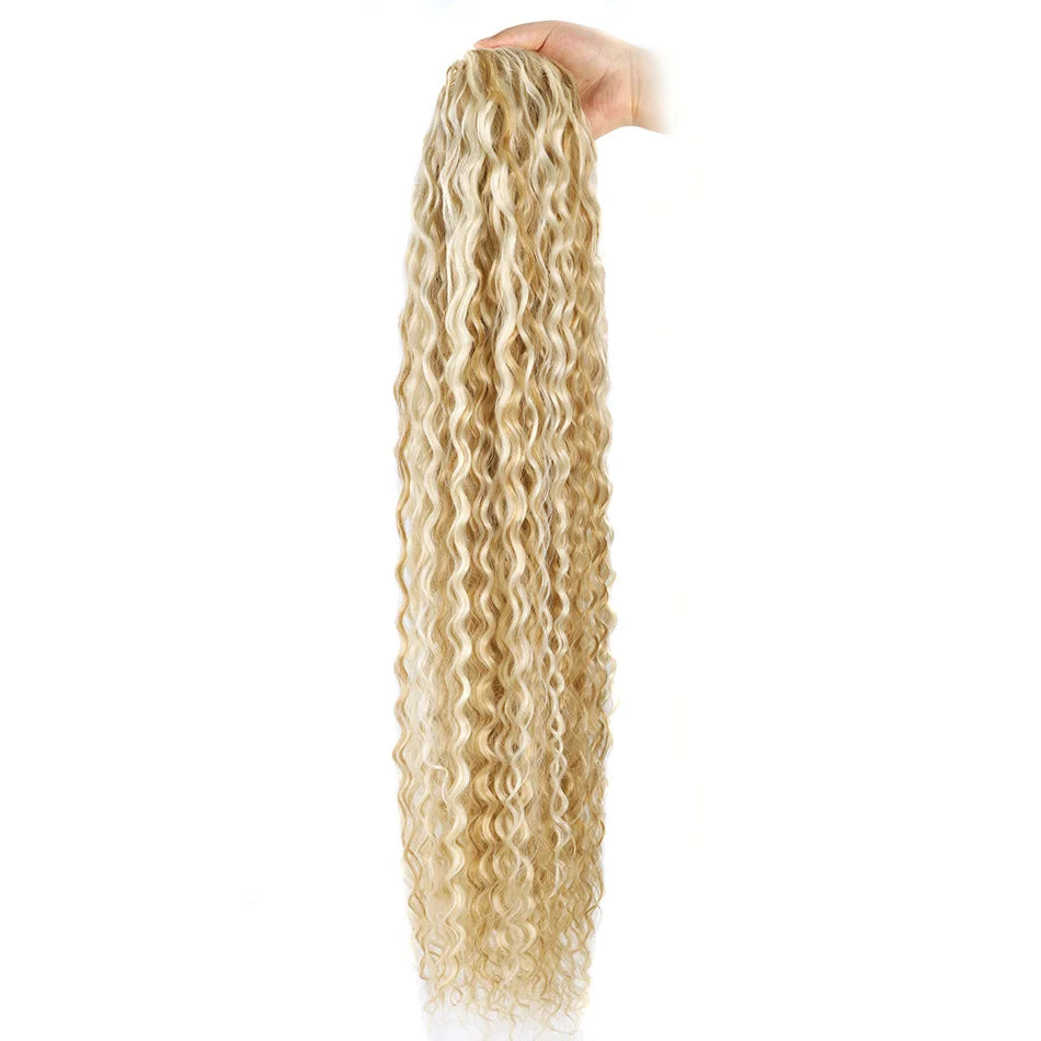 Queue de cheval bouclée Extensions à clip synthétiques avec cordon de serrage Perruque longue de 32 pouces Ondulée Afro Queue de cheval Faux Postiche pour femmes
