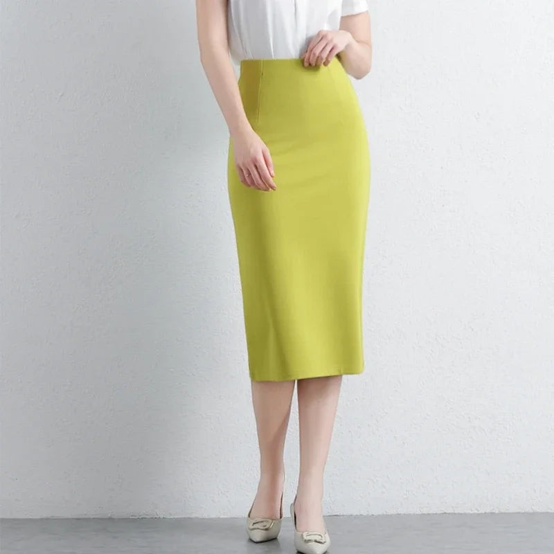 Women Elegant OL Bodycon Skirts Office Faldas Saia Work Slim Fit Jupe Autumn Fashion High Waist Solid Knee-length Skirt