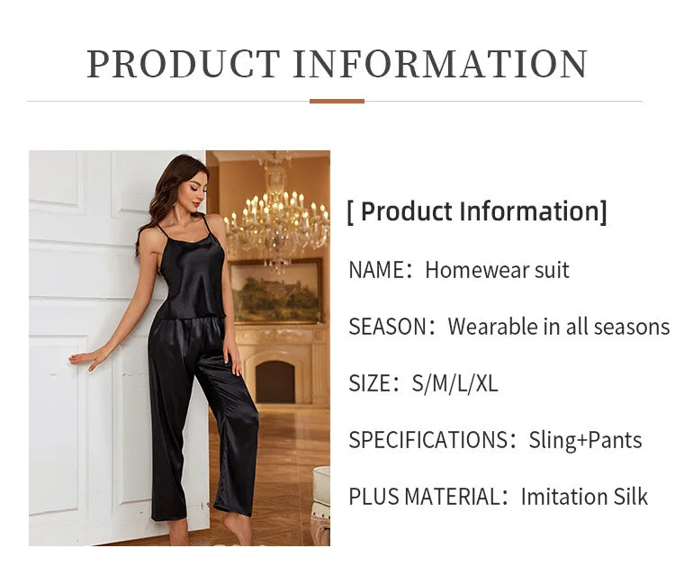 Women Sexy Satin Pijamas Set Lingerie Sleepwear Silk Saitn Nightwear Sleeveless Pajamas Set Home Wear Pyjama Femme Pyjamas