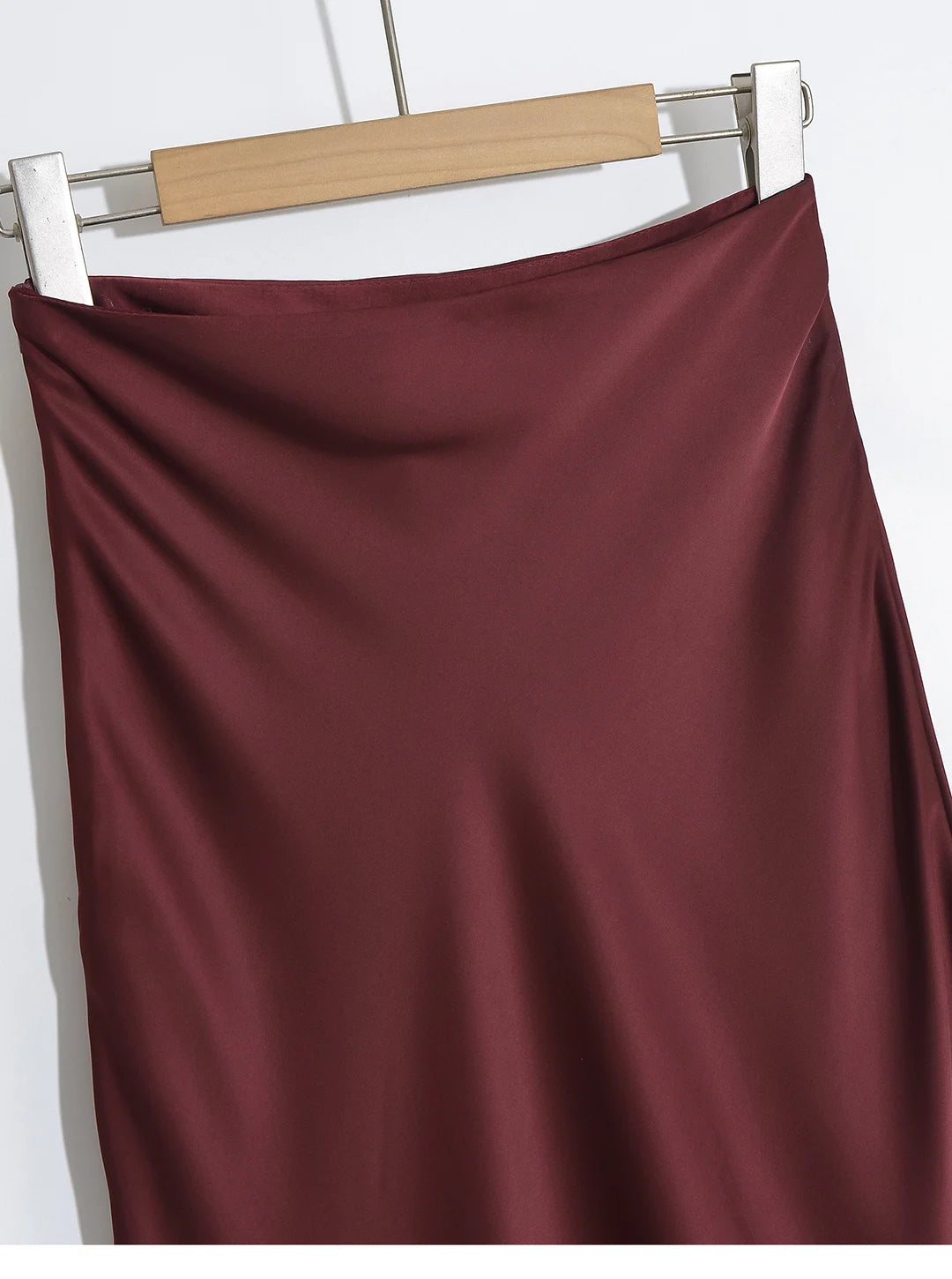 Elegant Satin Midi Slip Skirt with Side Zipper – Smooth & Flowing Fit for Versatile Styling