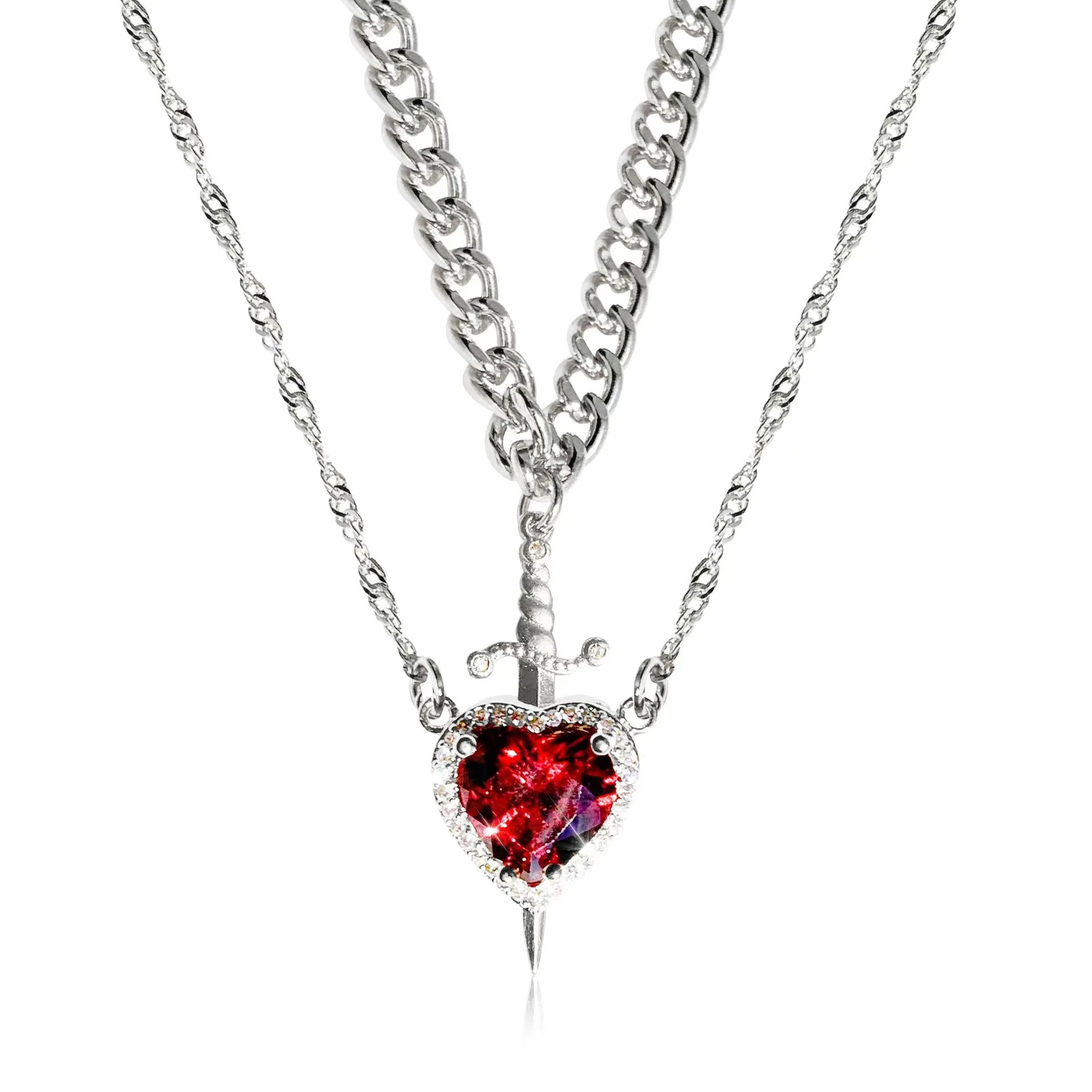 Collar de corazón y espada Collares para parejas Anillo de cristal de circonita Pulsera Conjunto de joyas para regalos románticos del Día de San Valentín