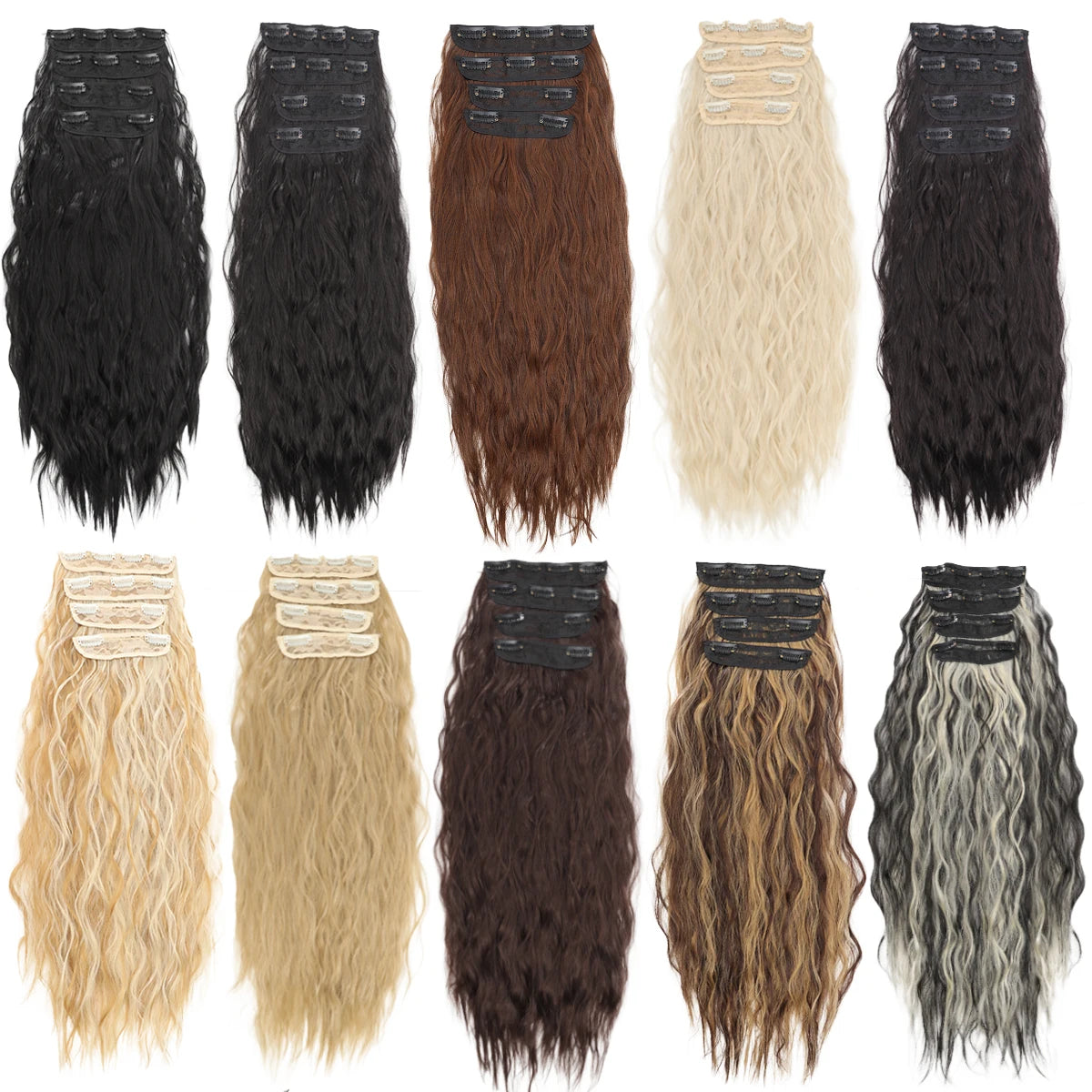 Natural Long Wavy Synthetic Hair Extension 18-32 inches Black 4pcs Hairpiece Fiber Double Weft Hair For Women Hair Accessories