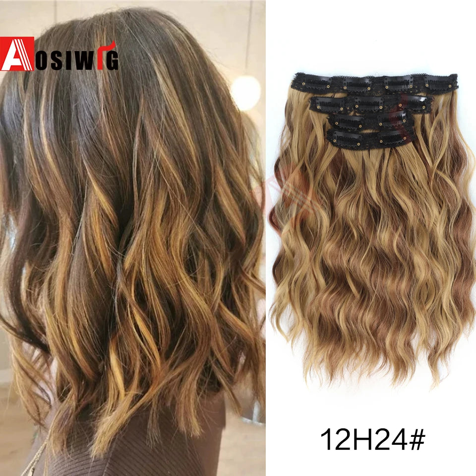4/pc Clip In Hair Extensions 12 Inch Long Water Wave Hair ExtensionSynthetic Hair Extensions Hairpieces For Women Daily wear
