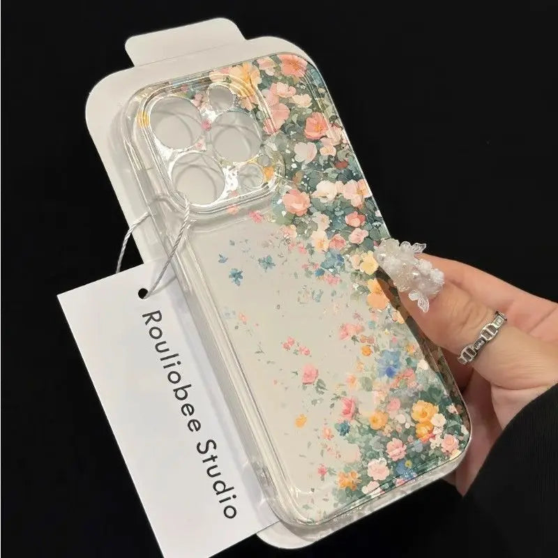 Flower Transparent Phone Case For iPhone 16 15 13 14 12 11 Pro Max Cases 15 14 16 Plus  Soft Shockproof Clear Protection Cover
