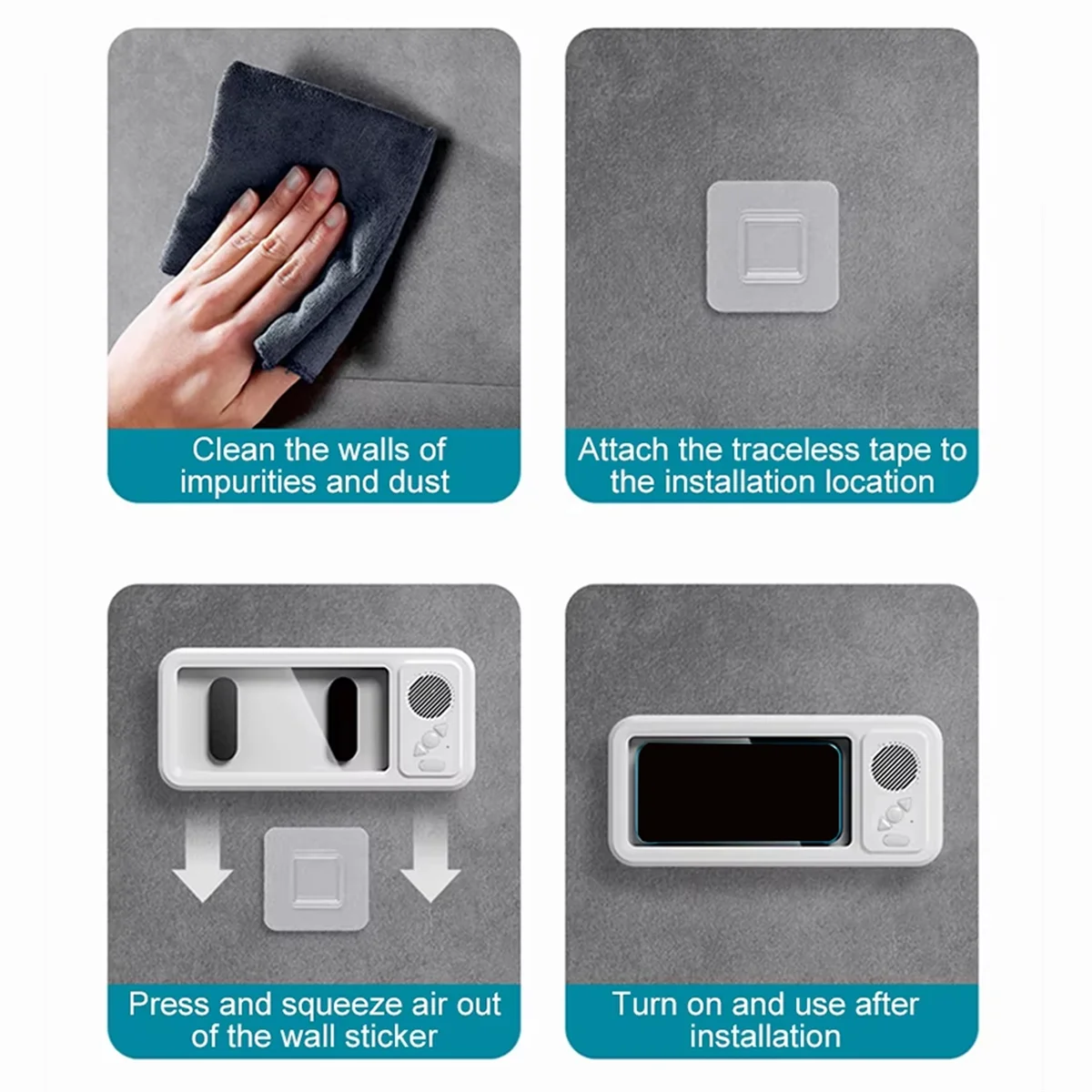 Shower Phone Holder with Bluetooth Speaker IPX4 Waterproof Anti-Fog Touch Screen Wall Mount for Shower Bathroom Black