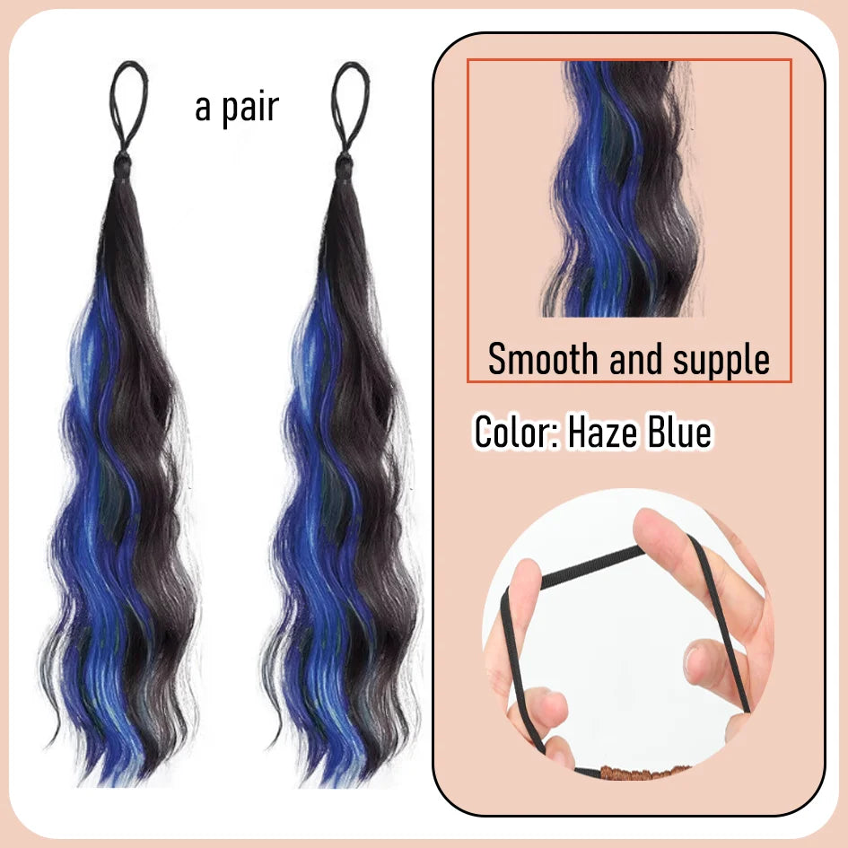 Synthetic 18 inch wig braid, children's self winding colorful ponytail, dopamine dye, meatball hair loop, ponytail braid, divine