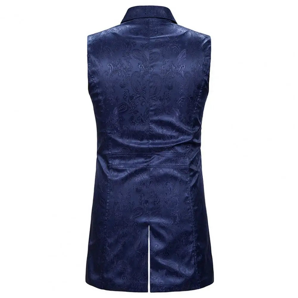Men Vest Retro Sleeveless Slim Fit Mid Length Vest Lapel Double-breasted Split Hem Loyal Gentlemen Medieval Waistcoat