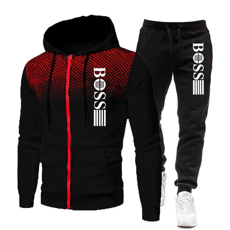 2026 New Men's Zippered Hooded Sweatshirt + Casual Pants Set, suitable for autumn and winter fashion, fitness and warm sports we