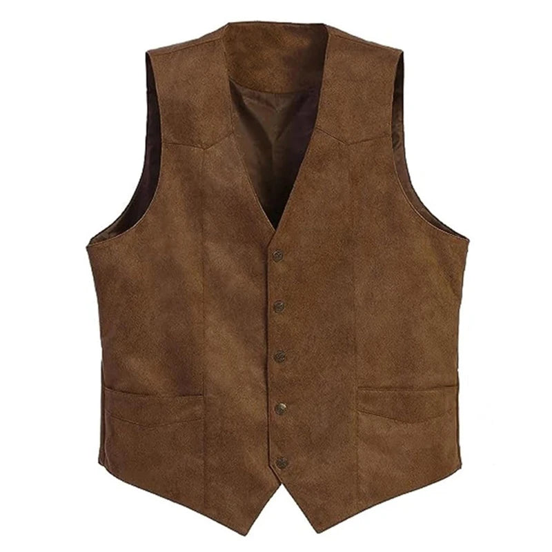 Men's Vintage Single Breasted Sleeveless Jacket Vest Curved Hemline Waistcoat Male Clothing Outwear