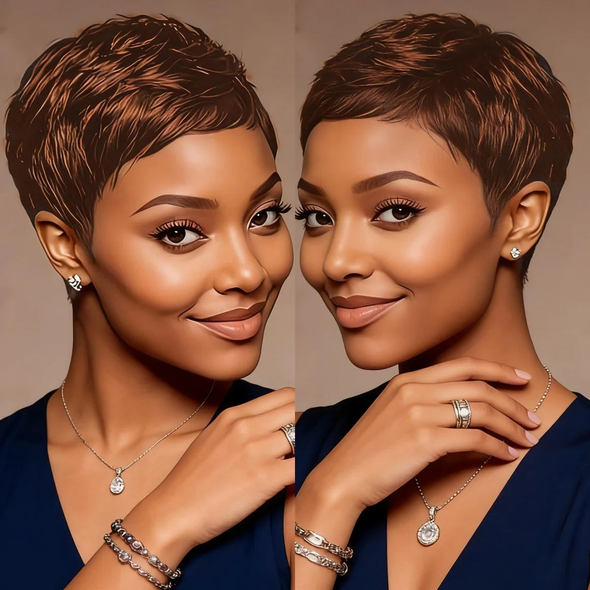 Pixie Cut Wig with Bangs Short Wigs for Women Natural Black/99j/30/27/4# Color Machine Made