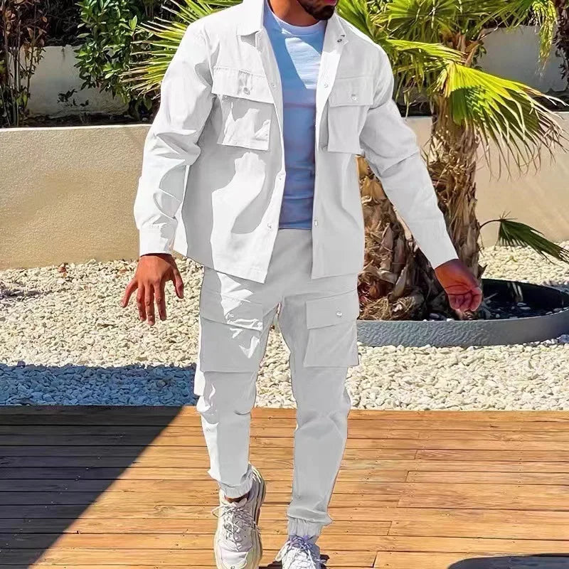 Fashion Men's Casual Sets Male Trend Streetwear Long Sleeve Jacket Coat+Leggings Pants Sport 2 Pieces New Men Clothing Suit