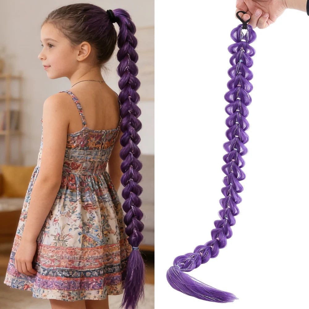 32" Extra-Long Synthetic Purple Braided Wig | Shimmering Metallic | Kids Christmas Costume Hairpiece