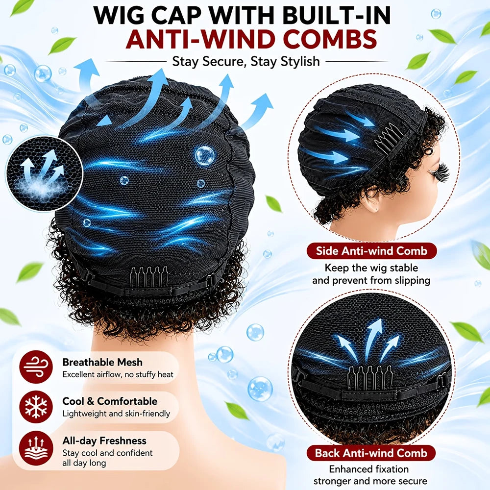 Afro Short Kinky Curly Wig Pixie Cut Wigs Human Hair for Black Women Bazilian Hair Machine Made Cap Natural Black/Burgundy/Brown