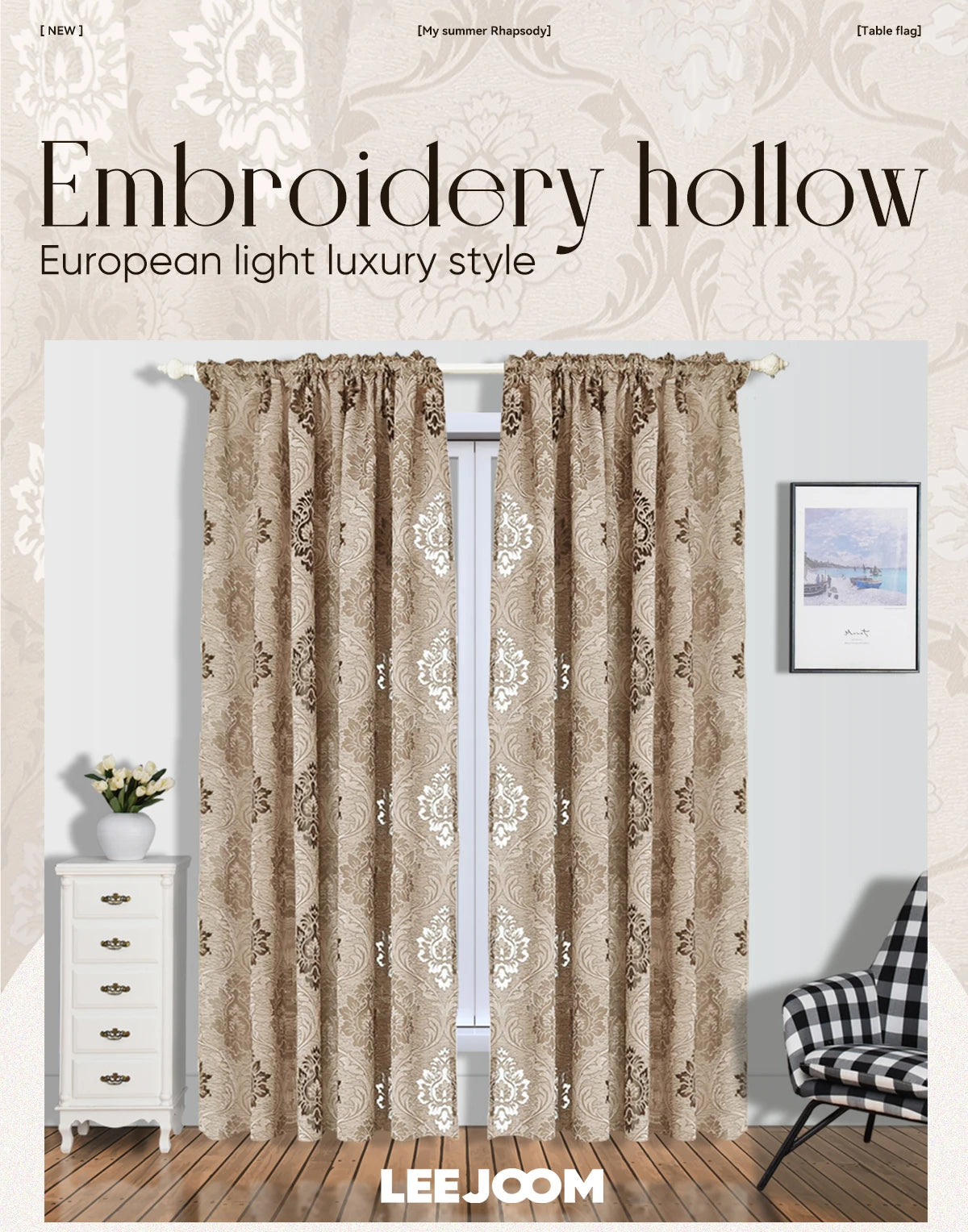 1PC Cortina Jacquard Estilo Europeo Gris para Ventanas, Cortinas Opacas de 20-40% para Dormitorio, Sala de Estar, Decoración del Hogar