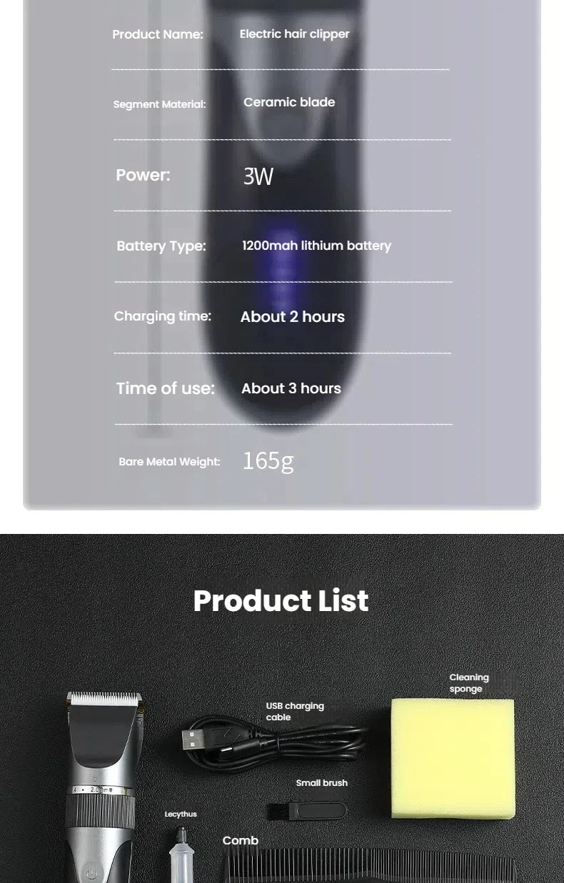 Hair Clipper for Men & Kids - Barber-Grade Beard Trimmer with Ceramic Blades Low Noise Precision Hair Cutting Machine