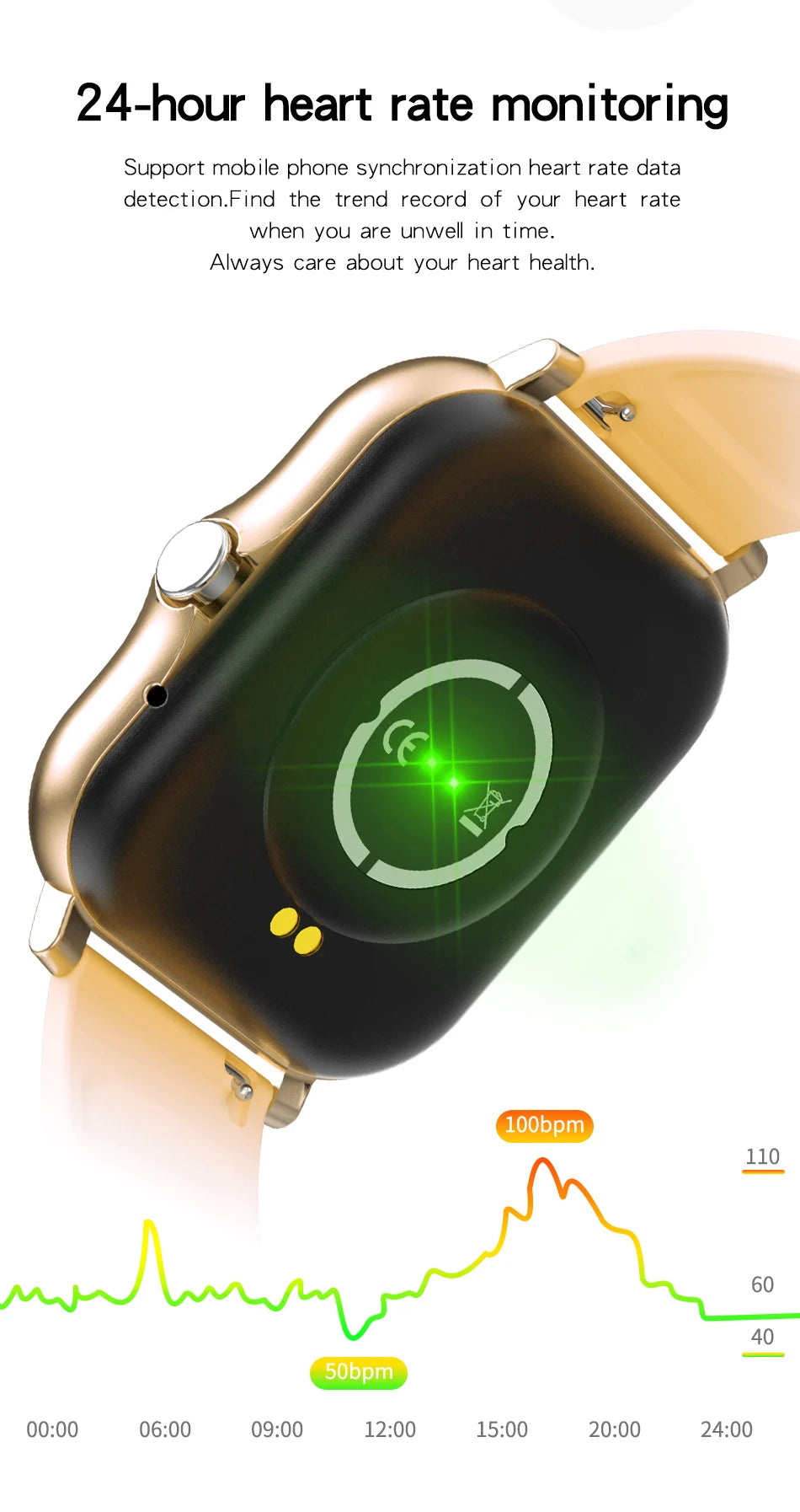 Smart Fitness Tracker Watch for Android/iOS - IP68, Heart Rate/Blood Oxygen/Sleep Monitoring, 8 Sports Modes, Breath Training