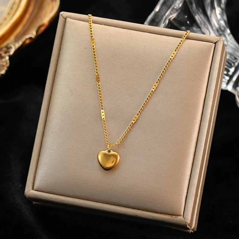 EILIECK 316L Stainless Steel Heart Love Pendant Necklace For Women Fashion New 18K Gold Plated Neck Chain Jewelry Collar Gift