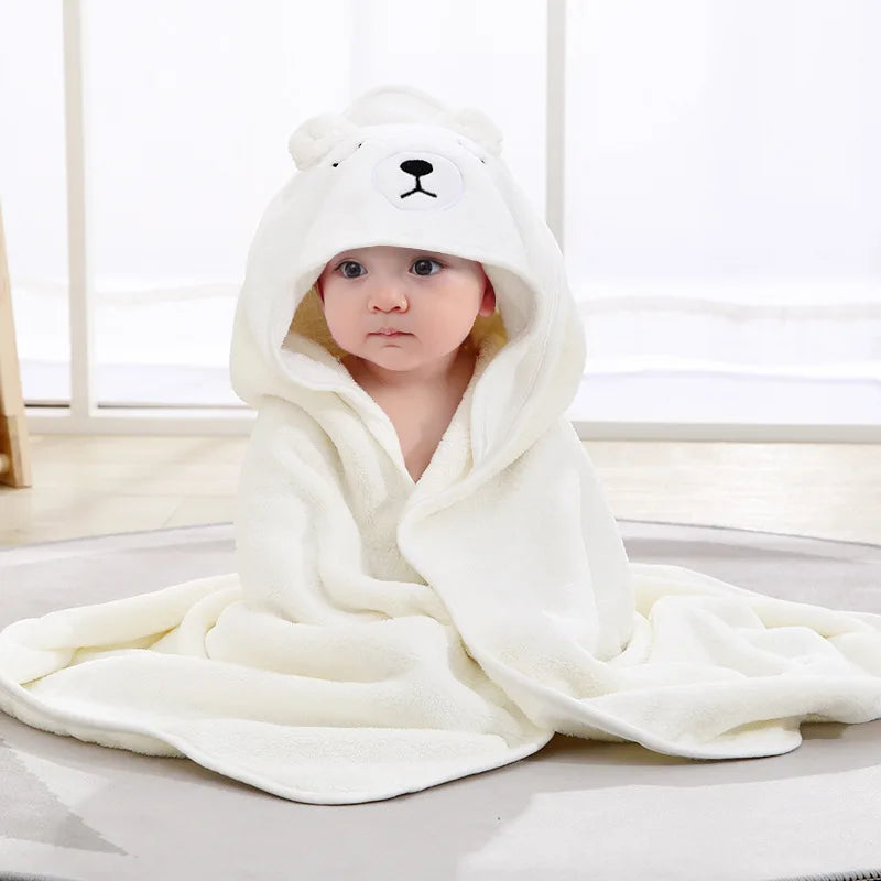 Toalla de baño para bebé, toalla de baño para recién nacidos, niños y niñas, manta con capucha de forro polar coral con diseño de dibujos animados, ropa de cama para recién nacidos