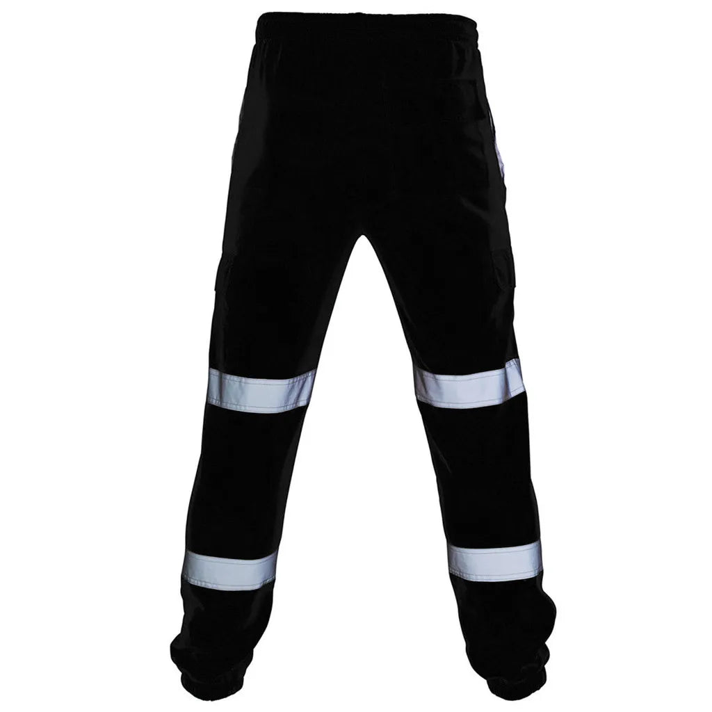 Men Road Work Pants High Visibility Overalls Casual Pocket  Work SplicingTrouser Pants