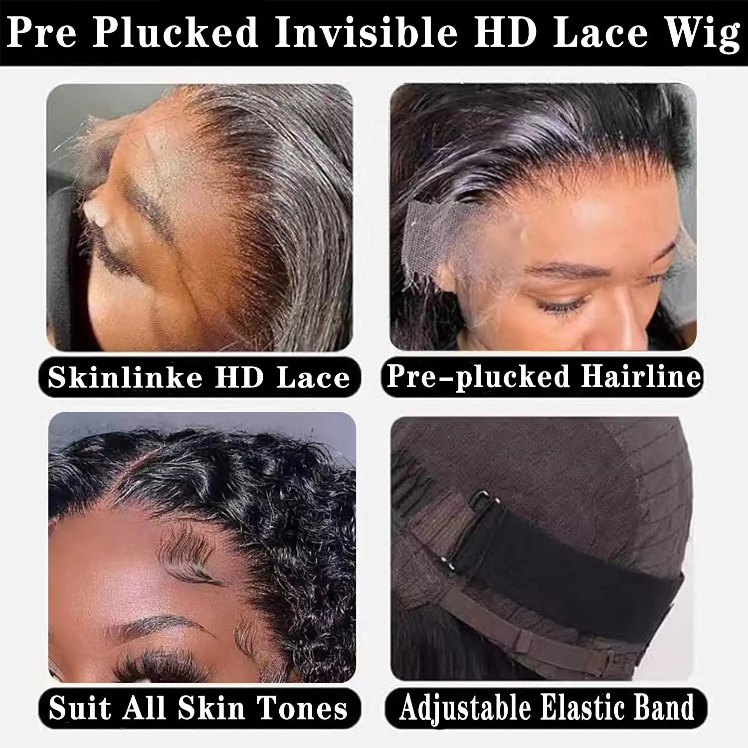 Peluca Bob Frontal de Encaje 13x4 Onda Profunda 200% Densidad Cabello Brasileño Virgen Pre-depilado Pelucas de Cabello 100% Humano #1B Pelucas de Encaje Invisible