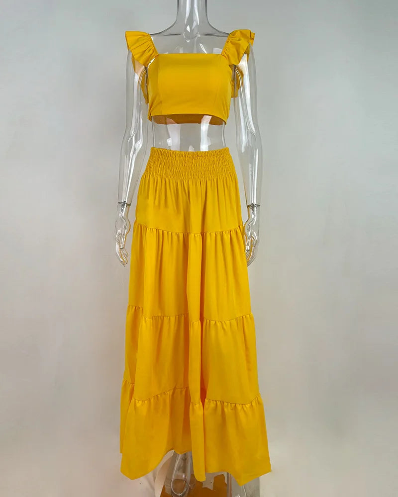 Skirt Sets Womans Clothing Streetwear New Spring/Summer Elegant Sexy Collage Sleeveless Top and Longuette Suits for Female
