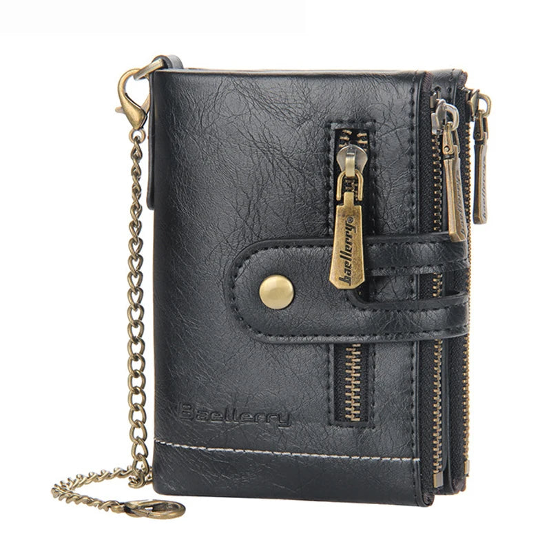 Men's Luxury PU Leather Wallet - Short Chain Design Card Holder, Classic Retro Purse (High Quality Brand)
