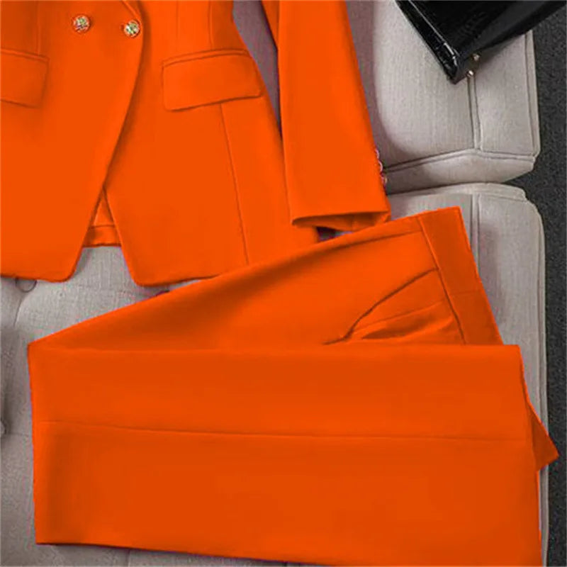 Casual Long Sleeve Blazer Pant Sets Suits For Woman Fashion 2 Pieces Set For Women Office Lady Coats Jackets