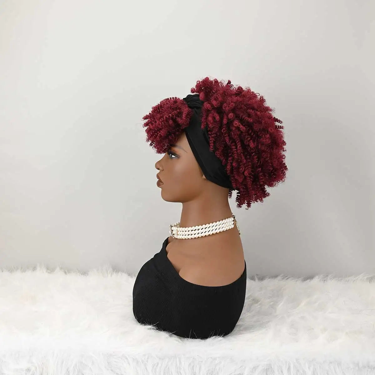 Headband Wig Curly Headband Wig With Bangs For Women Synthetic Afro Curly Hair Wig With Headband Attached Short Kinky Curly Afro High Puff With Bangs Stripes Short Red Curly Wigs with Bangs for Women, Natural Wavy Synthetic W