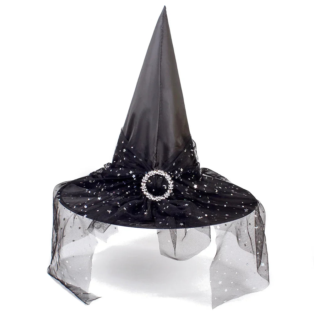 Halloween Cosplay New Pleated Witch Hat Party Witch High Hat Black Oxford Cloth Witch Costume Makeup Props In Multiple Colors