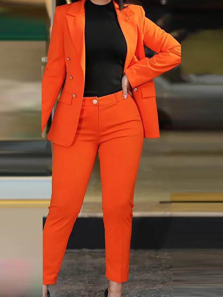 Women Two Pieces Pant Suits, Spring Autumn Loungewear Solid Fashion Matching Sets, Cardigan Top Pencil Pants Ladies Outfit