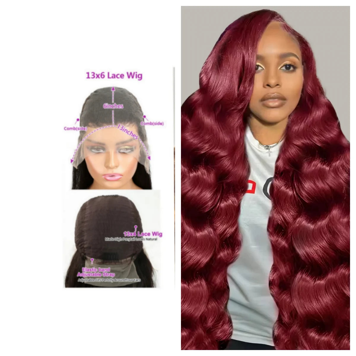 Transparent 99J Burgundy 13x6 Lace Frontal Body Wave Wig Red Colored Human Hair 13x4 HD Lace Frontal Wigs For Women Bleach Knots