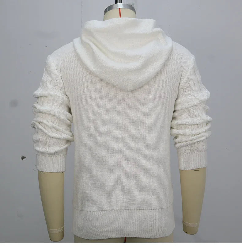 Sweatshirts Men Pullovers Sweaters Solid Casual Loose Splice Hooded Knitted Regular Thick Warm Tops Autumn Winter