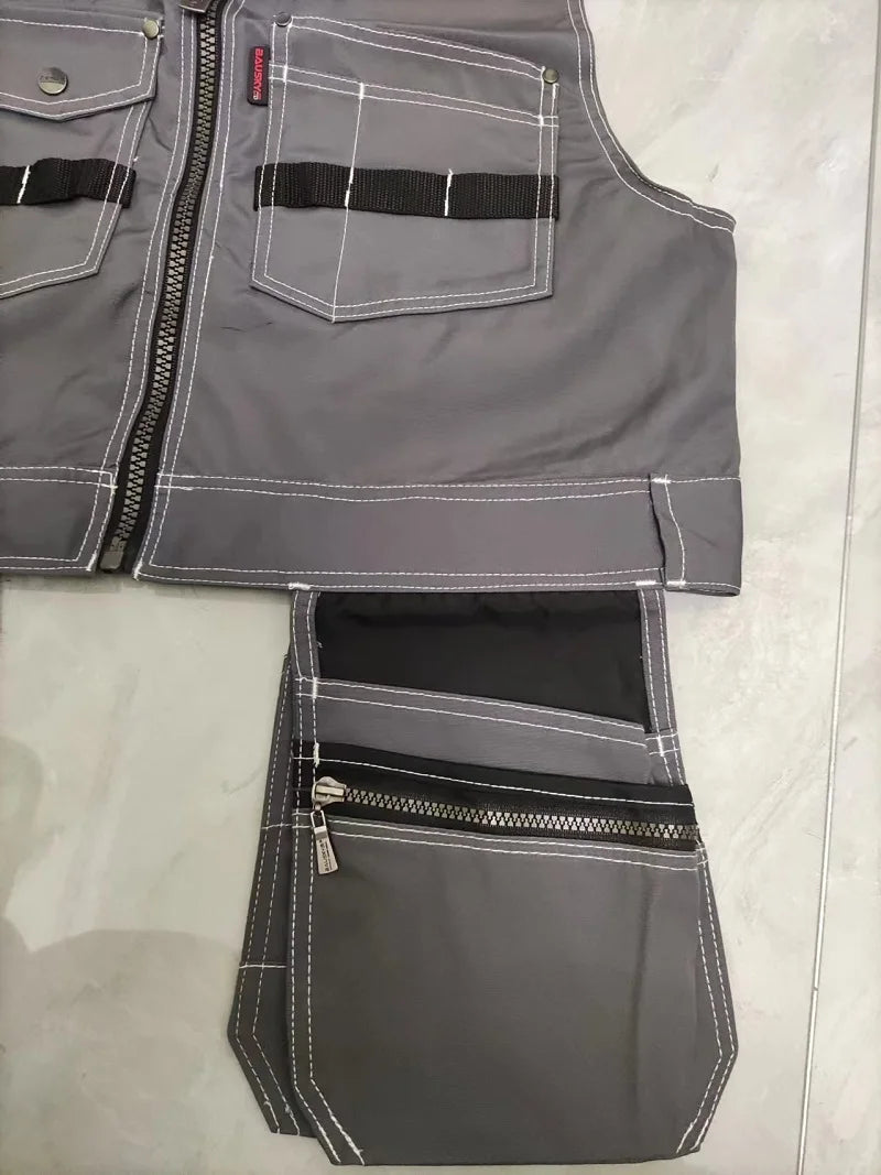 Work Clothing Men's Vest Tooling Clothes Multi-pockets Working Vest Workwear Vest Waistcoat For Maintenance Zipper Pockets