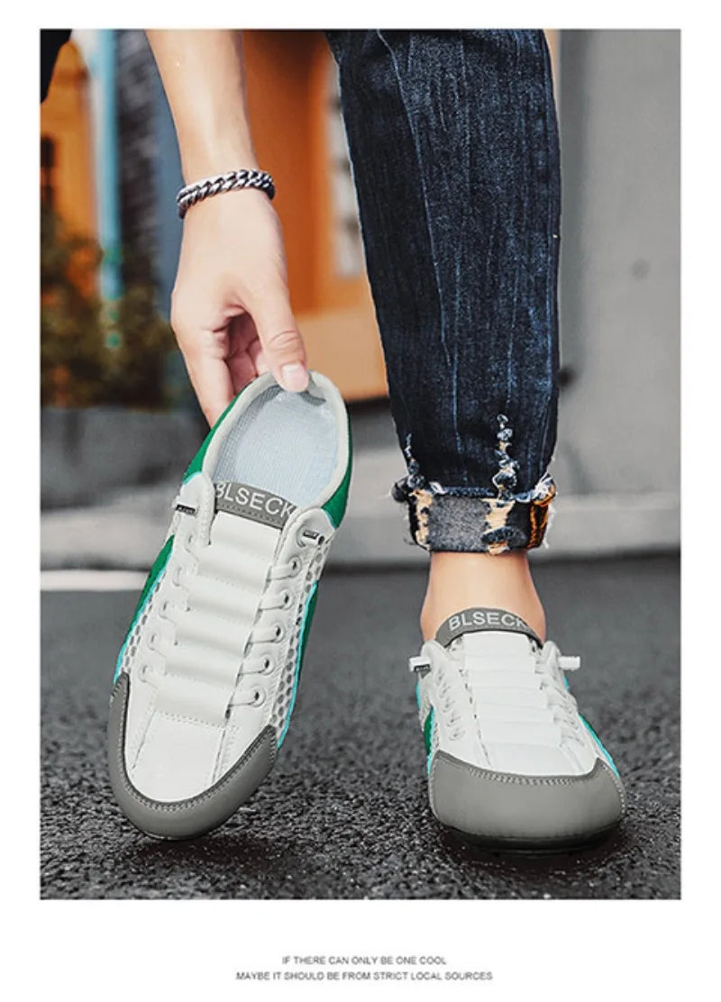 Men's Half Slippers Fashion Outdoor Casual Shoes for Men Walking Flats Soft Sole Support Slipper Mesh Breathable Slip-On Loafers