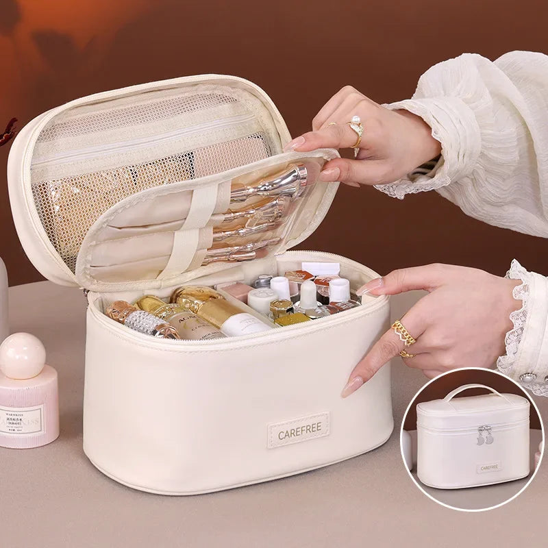 Makeup Bag for Women Large Capacity Travel Cosmetic Organizer with Brush Holder Waterproof Toiletry Pouch Portable Makeup Case