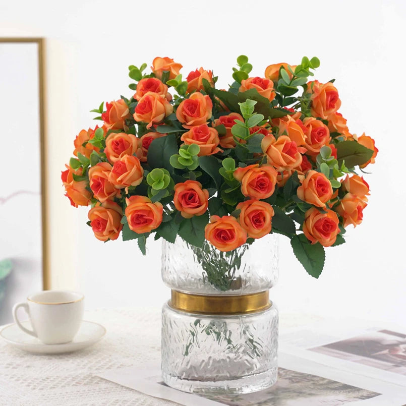 Artificial Flowers Vases Home Decor Outdoor Garden Festival Eucalyptus Leaves Fake Plants Wedding Party Silk Roses Bouquet Cheap