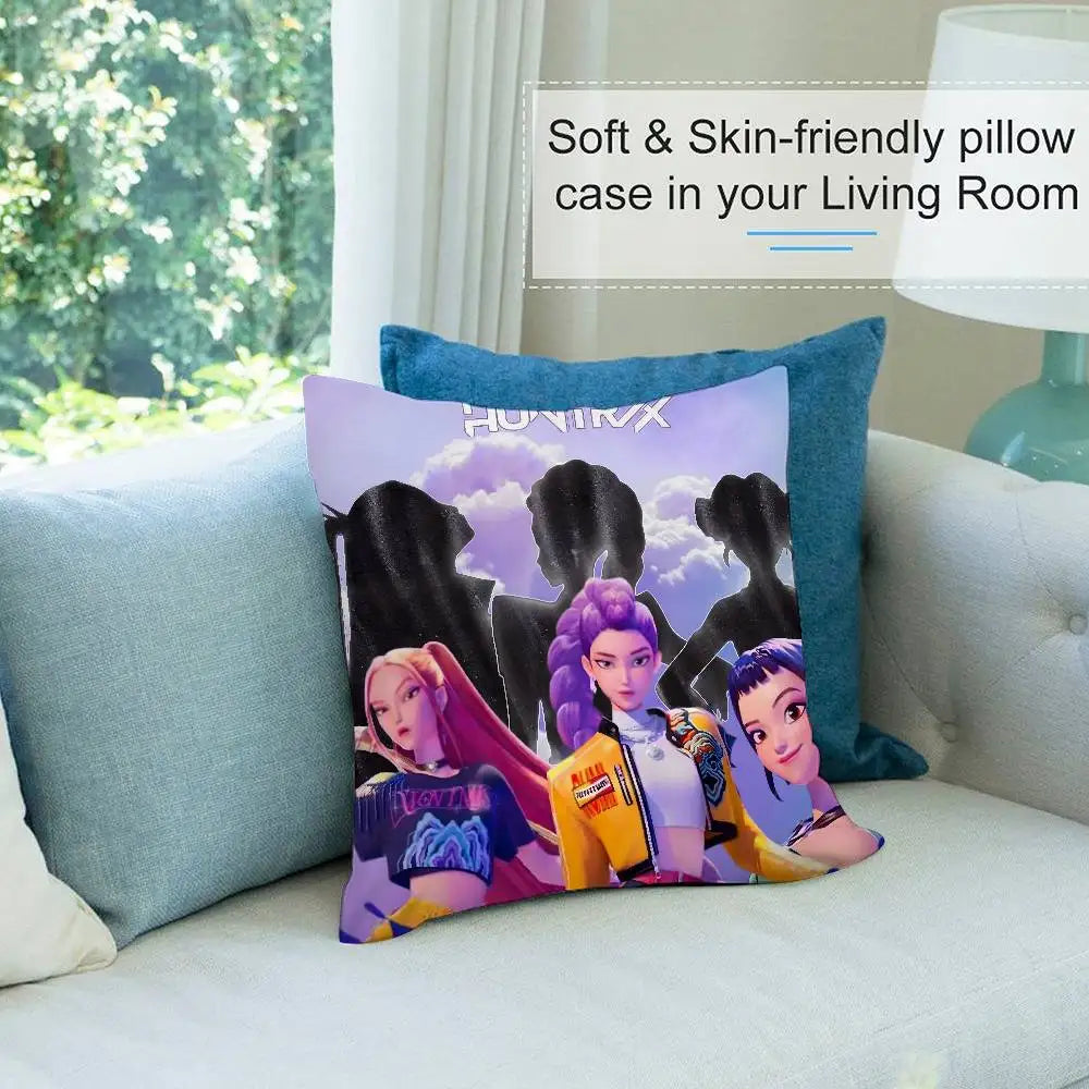 K-kpop D-Demon H-Hunters Pillow Case Short plush Double-sided Print Square Throw Pillow Covers Sofa Home Cushion Decor