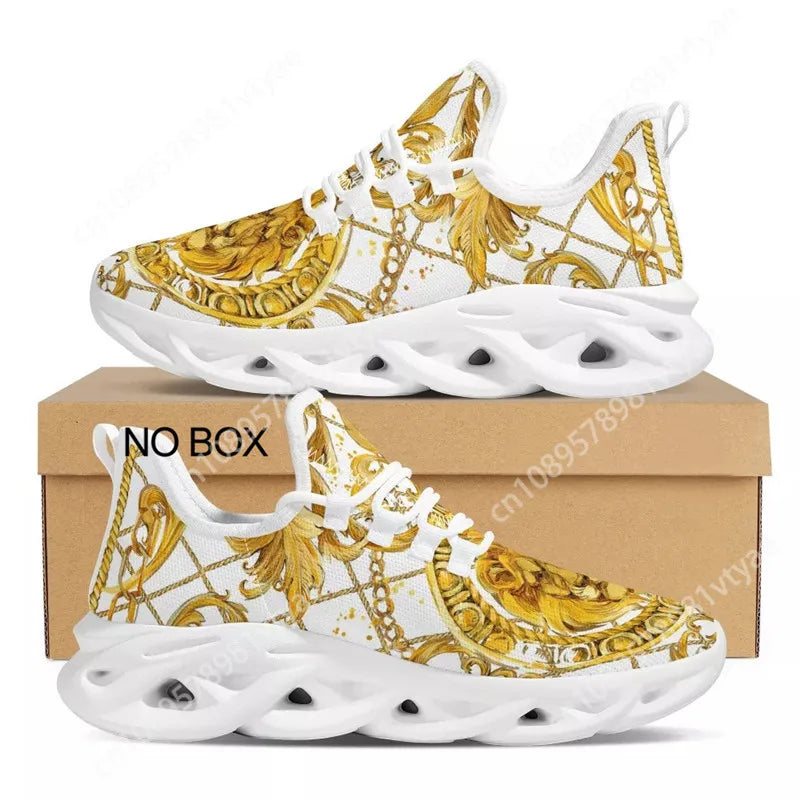 Custom Made Luxury Golden Floral Women Hot Sale Sneakers Soft Outdoor Sport Platform Couple Casual Flat Holiday Shoes Dropship
