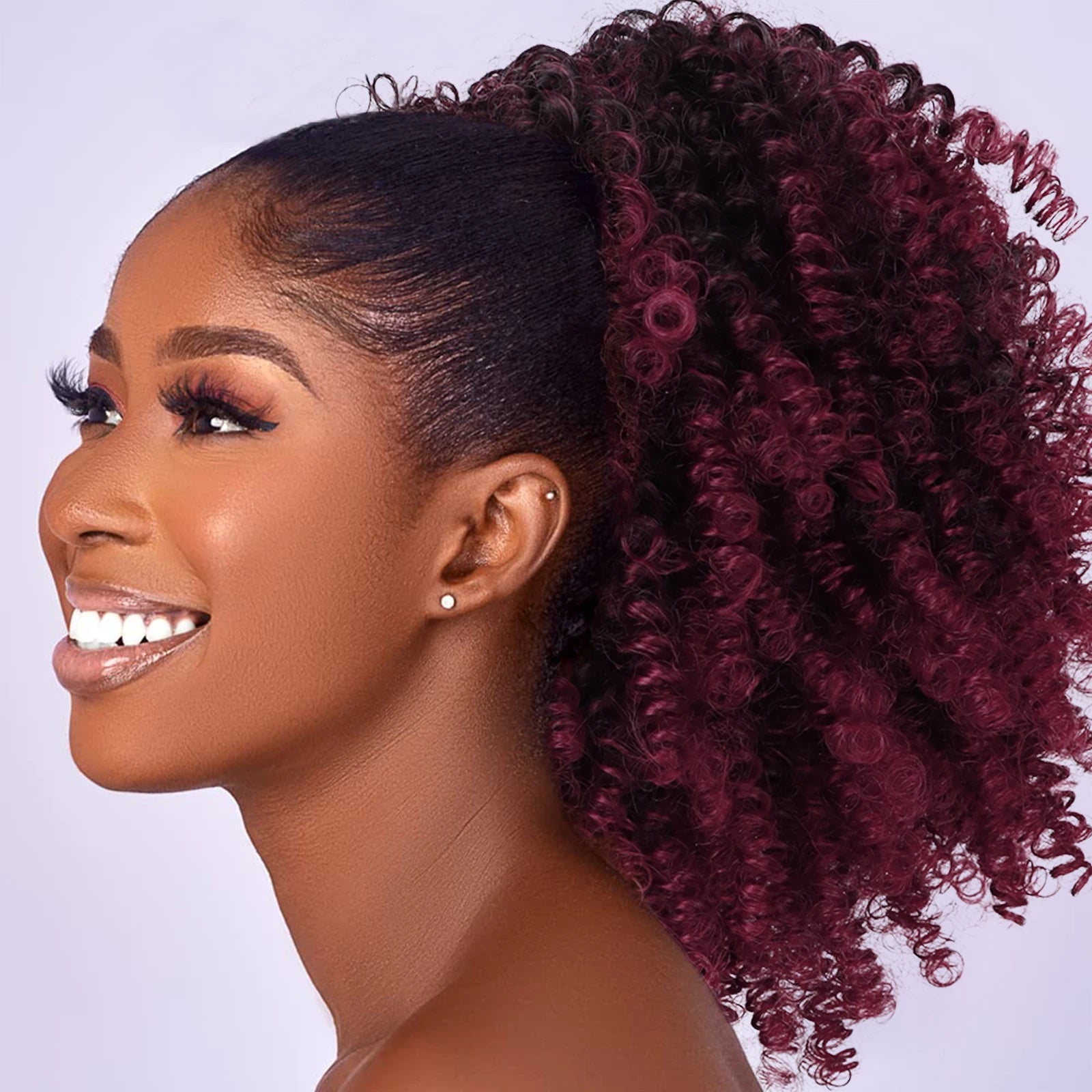 Afro Puff Crépu Bouclé Queue de Cheval à Cordon Extension Chignon pour Femmes Noires Perruque Courte Synthétique Afro Crépu Bouclé Postiche Cheveux Afro