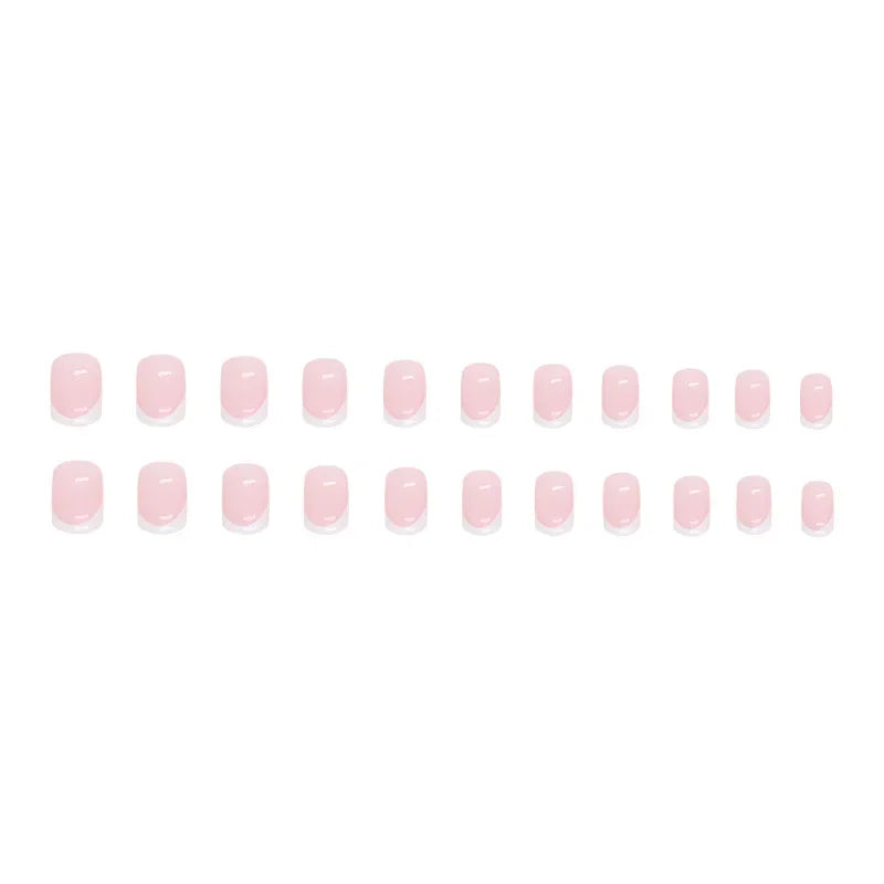 24 Square Short Fake Nails French Nail Art Pieces White Fine Square Nails Wearable Nails Transparent Pink Classic Nails